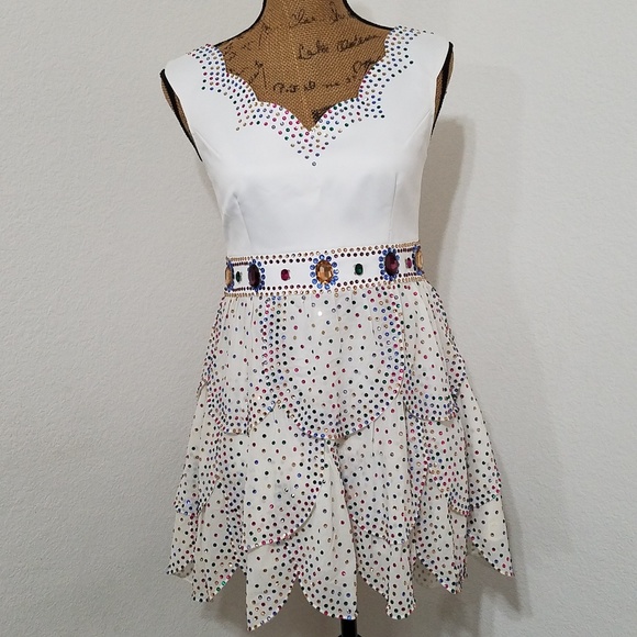 Custom Tops - PAGEANT OUTFIT Rhinestone covered white petal design cosplay showgirl Small